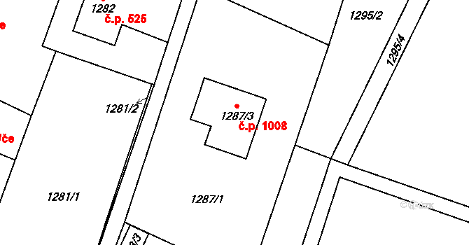 Dobruška 1008 na parcele st. 1287/3 v KÚ Dobruška, Katastrální mapa