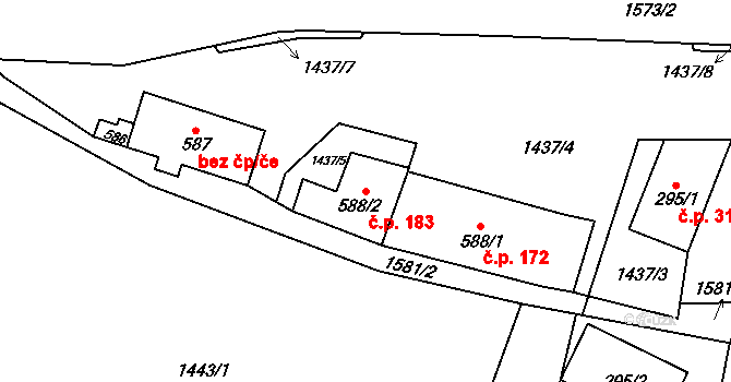 Děčín VIII-Dolní Oldřichov 183, Děčín na parcele st. 588/2 v KÚ Horní Oldřichov, Katastrální mapa
