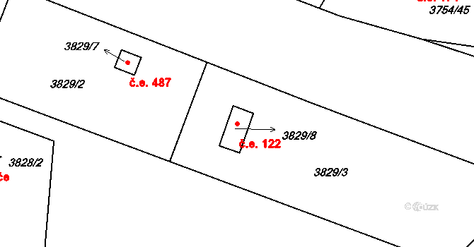 Roudnice nad Labem 122 na parcele st. 3829/8 v KÚ Roudnice nad Labem, Katastrální mapa