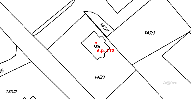Olší nad Oslavou 112, Velké Meziříčí na parcele st. 188 v KÚ Olší nad Oslavou, Katastrální mapa