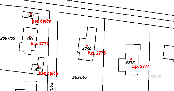 Rožnov pod Radhoštěm 2773 na parcele st. 4708 v KÚ Rožnov pod Radhoštěm, Katastrální mapa