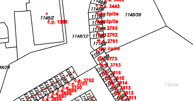 Střekov 3773, Ústí nad Labem na parcele st. 1158/15 v KÚ Střekov, Katastrální mapa