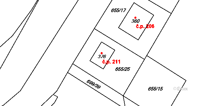Háj 211, Loučná pod Klínovcem na parcele st. 376 v KÚ Háj u Loučné pod Klínovcem, Katastrální mapa