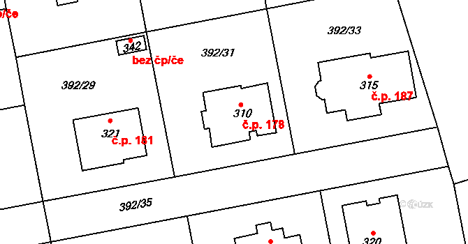 Ratboř 178 na parcele st. 310 v KÚ Ratboř, Katastrální mapa