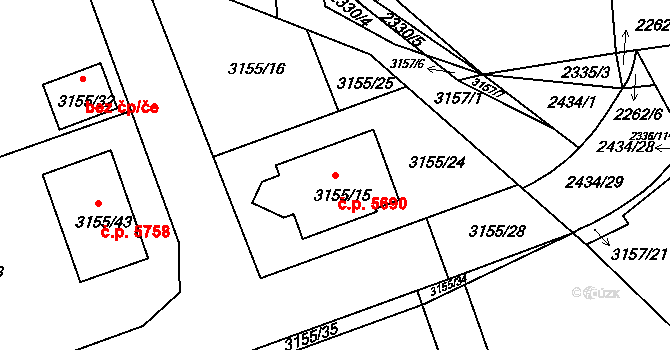 Chomutov 5690 na parcele st. 3155/15 v KÚ Chomutov II, Katastrální mapa