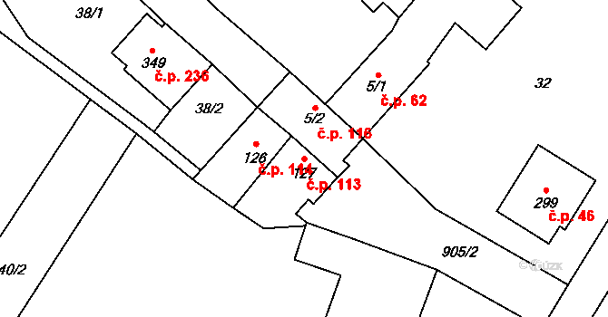Čáslavice 113 na parcele st. 127 v KÚ Čáslavice, Katastrální mapa