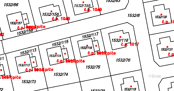 Řeporyje 1016, Praha na parcele st. 1532/116 v KÚ Řeporyje, Katastrální mapa