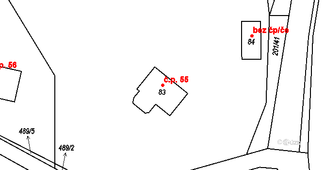 Vřesník 55 na parcele st. 83 v KÚ Vřesník u Tetína, Katastrální mapa