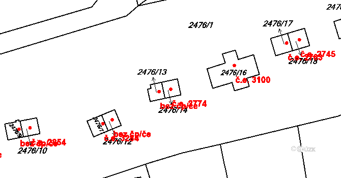 Doubravka 2774, Plzeň na parcele st. 2476/14 v KÚ Doubravka, Katastrální mapa