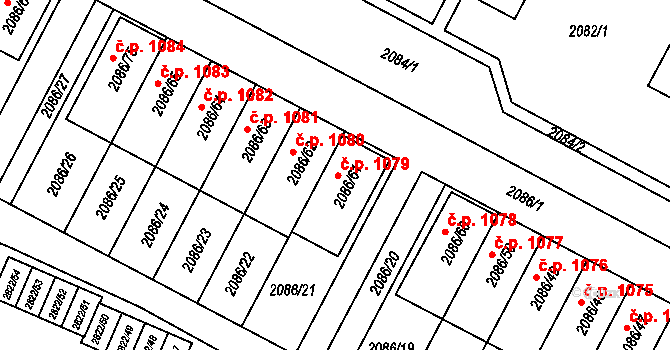 Jemnice 1079 na parcele st. 2086/61 v KÚ Jemnice, Katastrální mapa