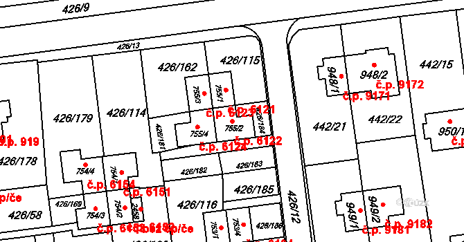 Otrokovice 6122 na parcele st. 755/2 v KÚ Otrokovice, Katastrální mapa