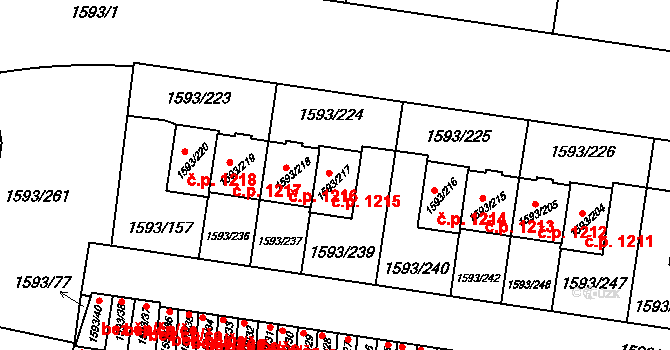 Kosmonosy 1215 na parcele st. 1593/217 v KÚ Kosmonosy, Katastrální mapa