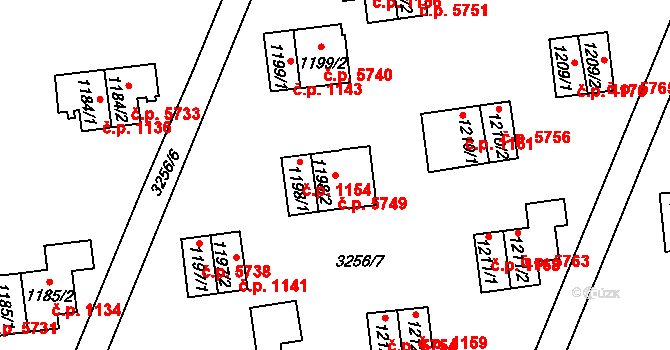 Zlín 5749 na parcele st. 1198/2 v KÚ Zlín, Katastrální mapa