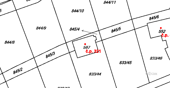 Čkyně 321 na parcele st. 597 v KÚ Čkyně, Katastrální mapa