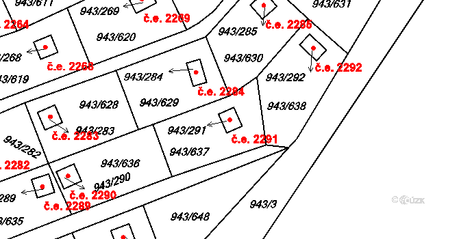 Velká Chuchle 2291, Praha na parcele st. 943/291 v KÚ Velká Chuchle, Katastrální mapa