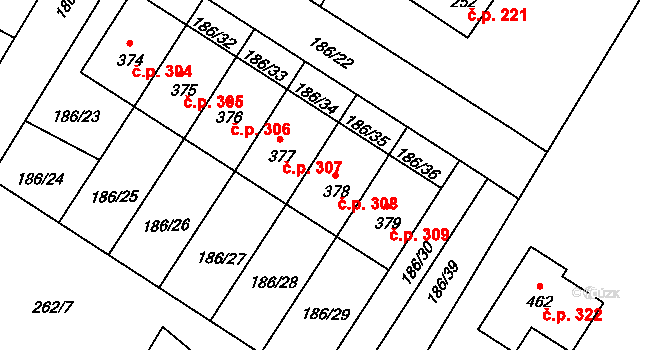 Sedlec 308, Sedlec-Prčice na parcele st. 378 v KÚ Sedlec u Votic, Katastrální mapa