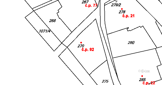 Domanín 92, Bystřice nad Pernštejnem na parcele st. 270 v KÚ Domanín u Bystřice nad Pernštejnem, Katastrální mapa
