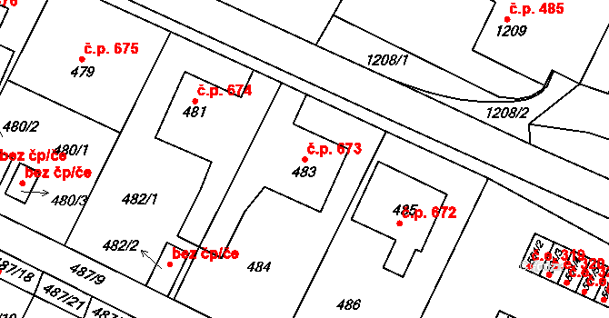 Bystřice nad Pernštejnem 673 na parcele st. 483 v KÚ Bystřice nad Pernštejnem, Katastrální mapa