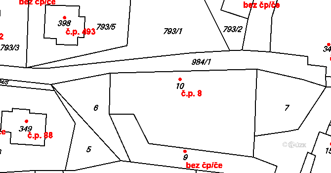 Český Herálec 8, Herálec na parcele st. 10 v KÚ Český Herálec, Katastrální mapa