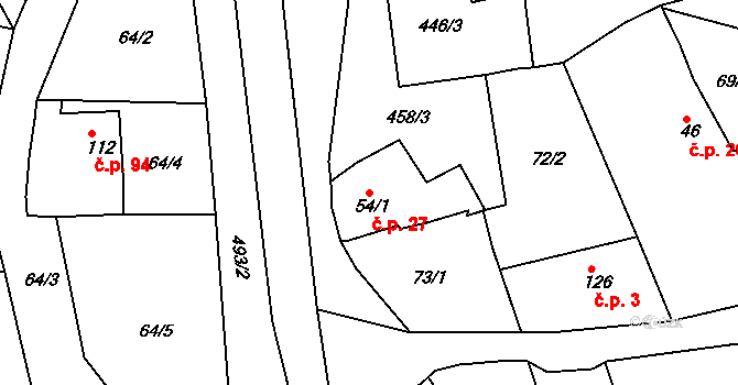 Lomnička 27, Plesná na parcele st. 54/1 v KÚ Lomnička u Plesné, Katastrální mapa