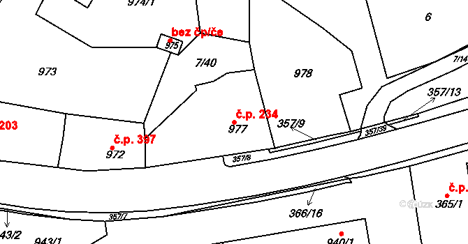Zádveřice 234, Zádveřice-Raková na parcele st. 977 v KÚ Zádveřice, Katastrální mapa