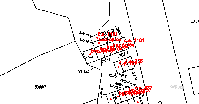 Brno 39501001 na parcele st. 5307/38 v KÚ Líšeň, Katastrální mapa