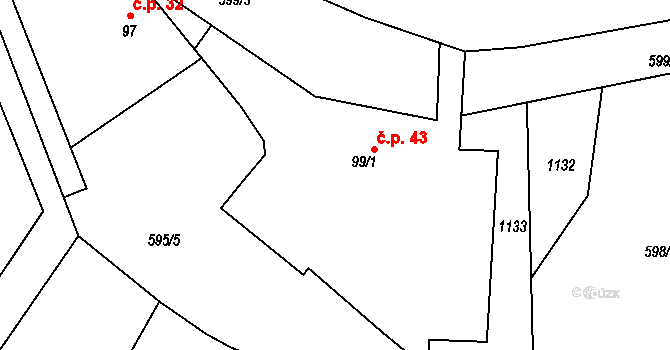Pístovice 43, Račice-Pístovice na parcele st. 99/1 v KÚ Pístovice, Katastrální mapa