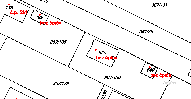 Čebín 39831001 na parcele st. 539 v KÚ Čebín, Katastrální mapa