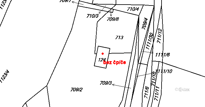 Borovy 41221001 na parcele st. 124 v KÚ Borovy, Katastrální mapa