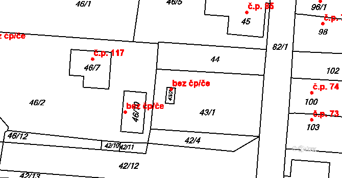 Česká Lípa 41224001 na parcele st. 43/2 v KÚ Stará Lípa, Katastrální mapa