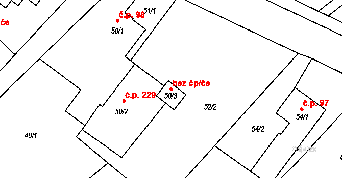 Karviná 42636001 na parcele st. 50/3 v KÚ Ráj, Katastrální mapa