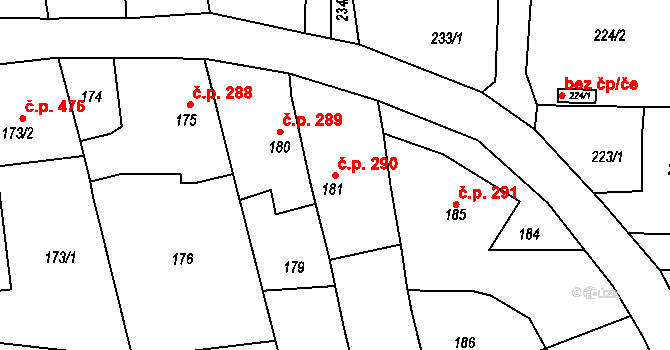 Píšť 290 na parcele st. 181 v KÚ Píšť, Katastrální mapa