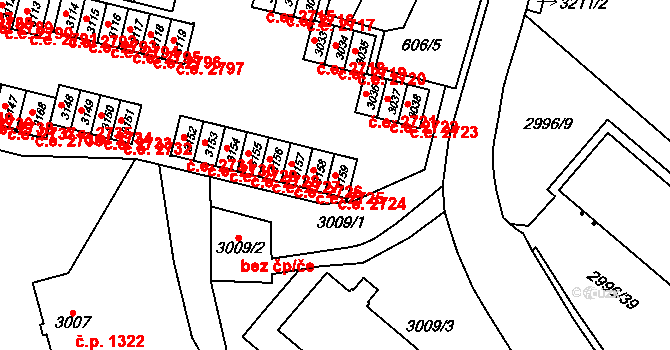 Podlesí 2724, Havířov na parcele st. 3159 v KÚ Bludovice, Katastrální mapa