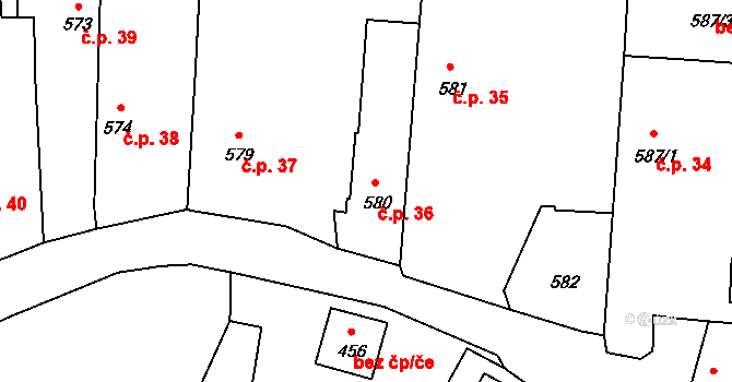 Oldřišov 36 na parcele st. 580 v KÚ Oldřišov, Katastrální mapa