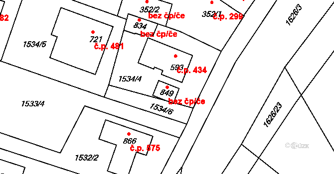Bystřice 43553001 na parcele st. 849 v KÚ Bystřice u Benešova, Katastrální mapa