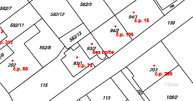 Opava 43802001 na parcele st. 93/2 v KÚ Vávrovice, Katastrální mapa