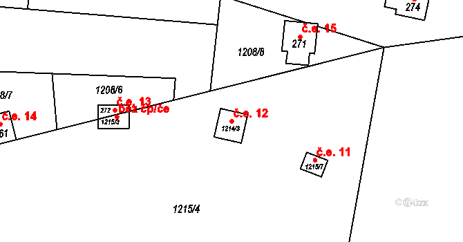 Deštné 12, Jakartovice na parcele st. 1214/3 v KÚ Deštné, Katastrální mapa