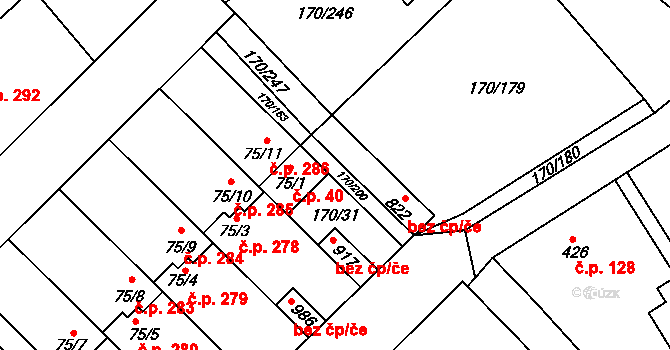 Brandýsek 44386001 na parcele st. 822/1 v KÚ Brandýsek, Katastrální mapa