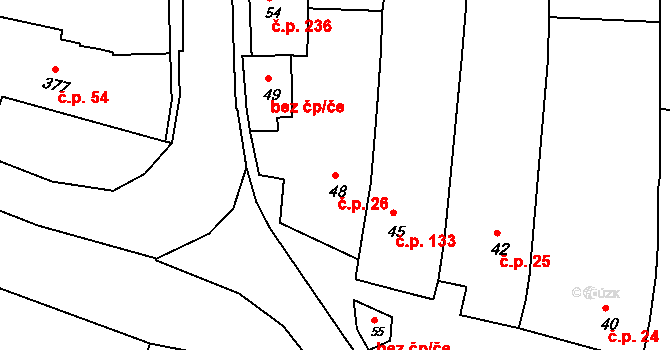 Kobeřice u Brna 26 na parcele st. 48 v KÚ Kobeřice u Brna, Katastrální mapa