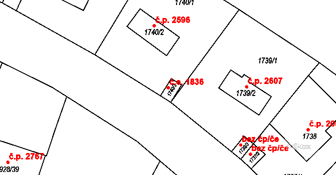 Teplice 1836 na parcele st. 1740/3 v KÚ Teplice, Katastrální mapa