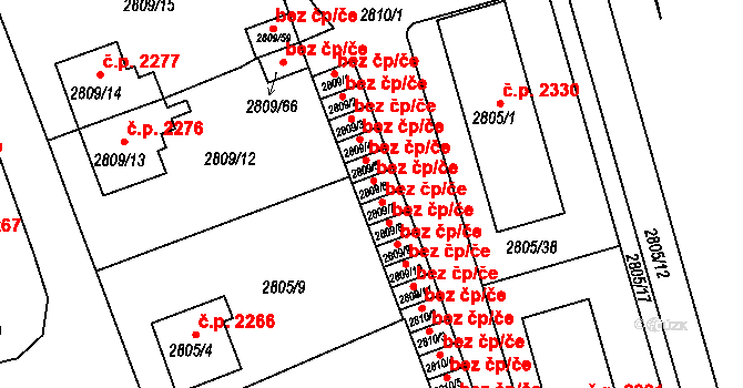 Teplice 45124001 na parcele st. 2809/6 v KÚ Teplice, Katastrální mapa
