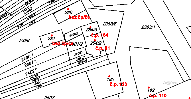 Bzová 81, Bojkovice na parcele st. 254/2 v KÚ Bzová u Uherského Brodu, Katastrální mapa