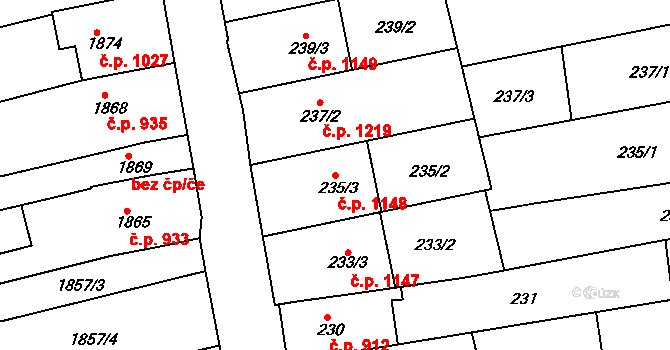 Vlčnov 1148 na parcele st. 235/3 v KÚ Vlčnov, Katastrální mapa