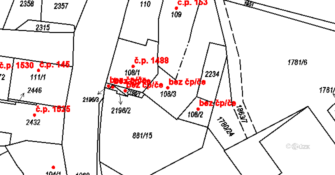 Přelouč 46782001 na parcele st. 108/3 v KÚ Přelouč, Katastrální mapa