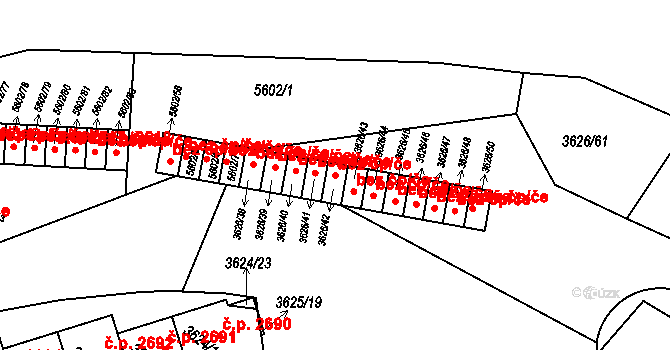 Znojmo 47540001 na parcele st. 3626/42 v KÚ Znojmo-město, Katastrální mapa