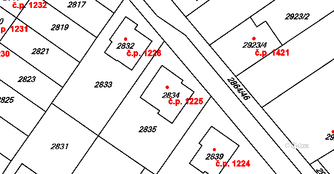 Hluk 1225 na parcele st. 2834 v KÚ Hluk, Katastrální mapa