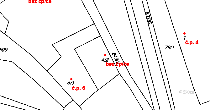 Dudín 48075001 na parcele st. 4/2 v KÚ Dudín, Katastrální mapa