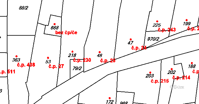 Bílovice 25 na parcele st. 48 v KÚ Bílovice u Uherského Hradiště, Katastrální mapa