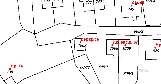 Děčín 48981001 na parcele st. 1007 v KÚ Bynov, Katastrální mapa