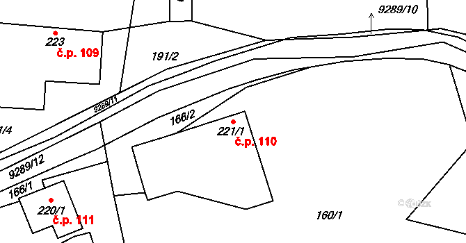 Žítková 110 na parcele st. 221/1 v KÚ Žítková, Katastrální mapa